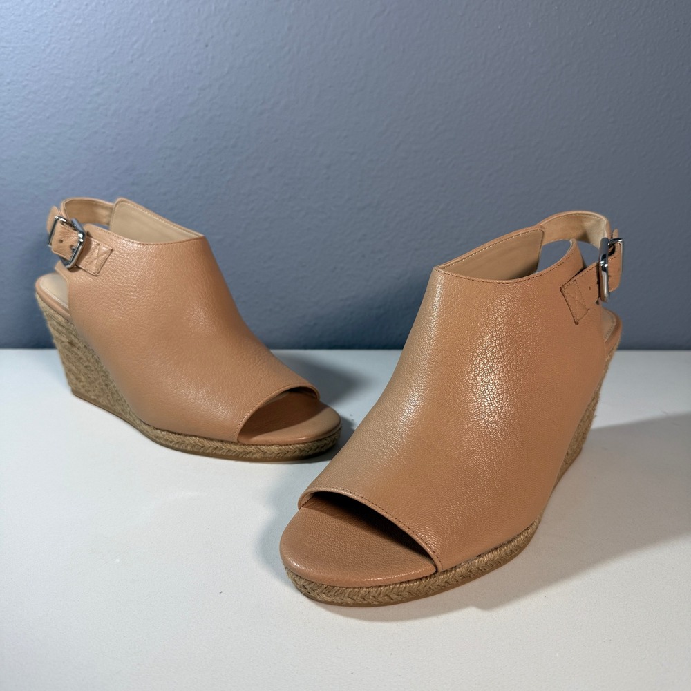 Via‎ Spiga Tan Peep Toe Wedge Slingback Sandals Women US 9.5